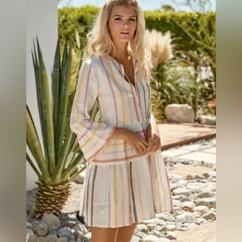 Pilyq White Dress with Multicolor Stripes